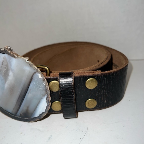 Regina Andrew Large Quartz Belt Buckle Tumbler Women Medium Black Leather - Picture 4 of 7